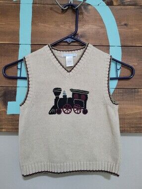 Janie And Jack Cream Knit Train Motif Sweater Vest Size 3